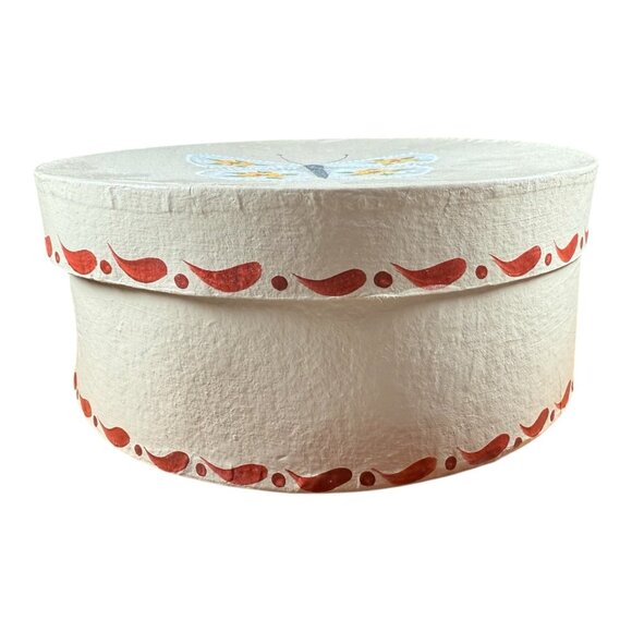 Hand painted butterfly w/ flowers signed art paper hat nesting box cottage BOHO - Picture 2 of 6